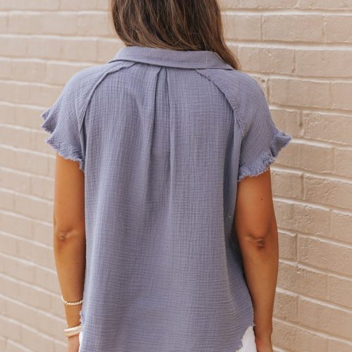 blue grey short sleeve button down shirt 147912