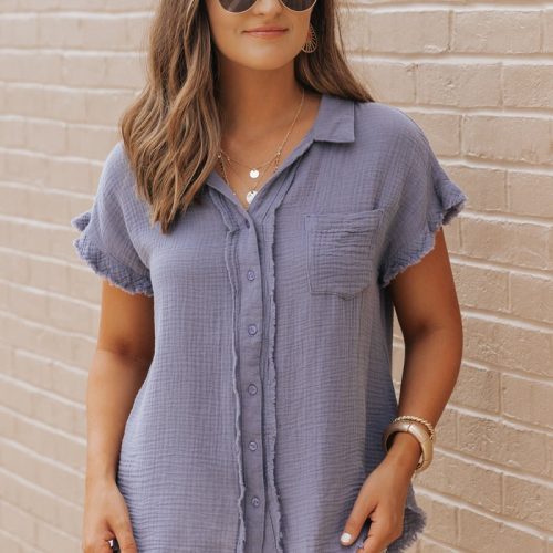 blue grey short sleeve button down shirt 165819