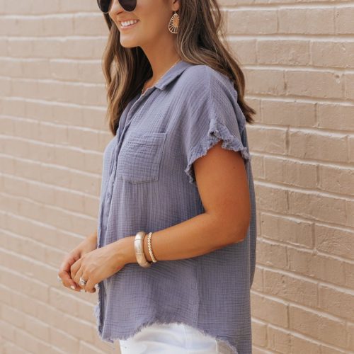 blue grey short sleeve button down shirt 313846