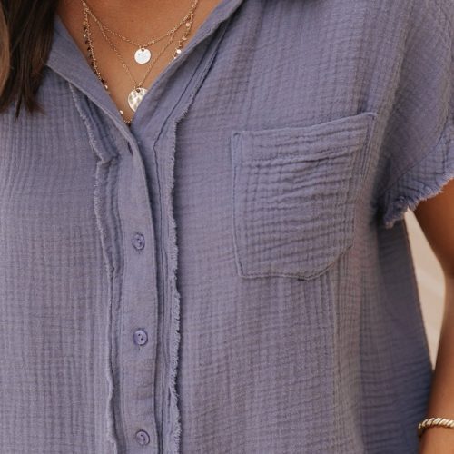 blue grey short sleeve button down shirt 495081