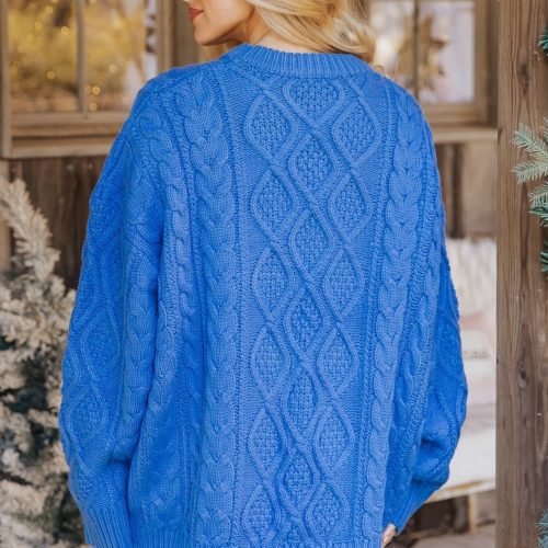 blue oversized cable knit sweater 837522