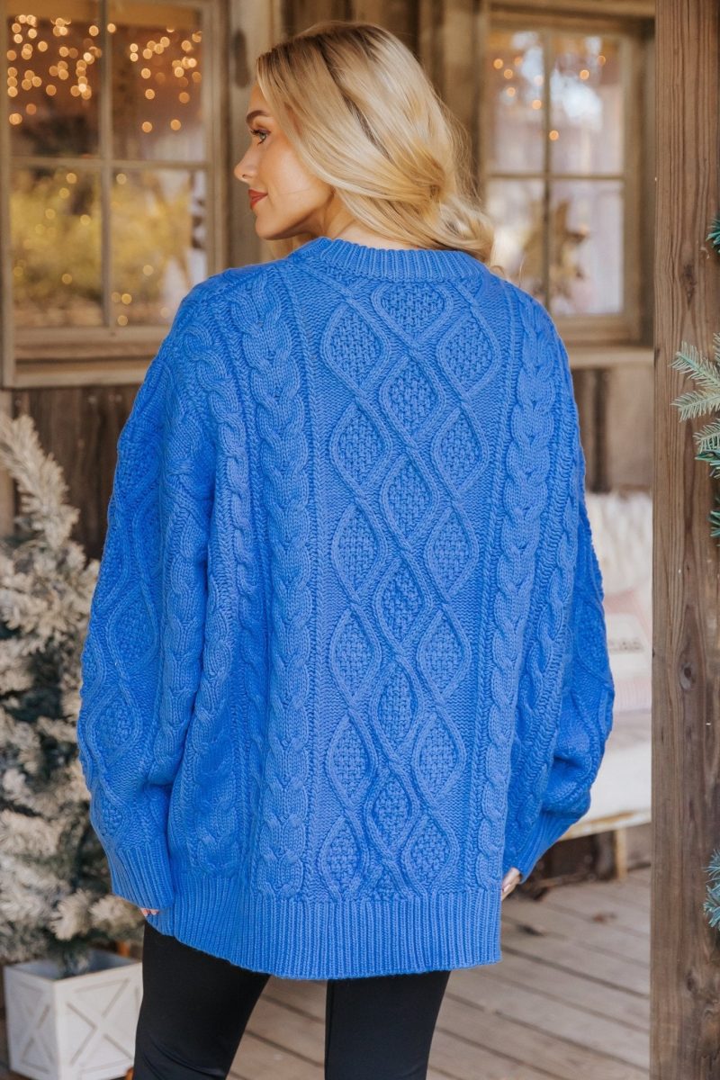 blue oversized cable knit sweater 837522