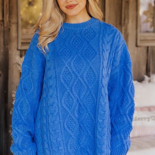 blue oversized cable knit sweater 957454