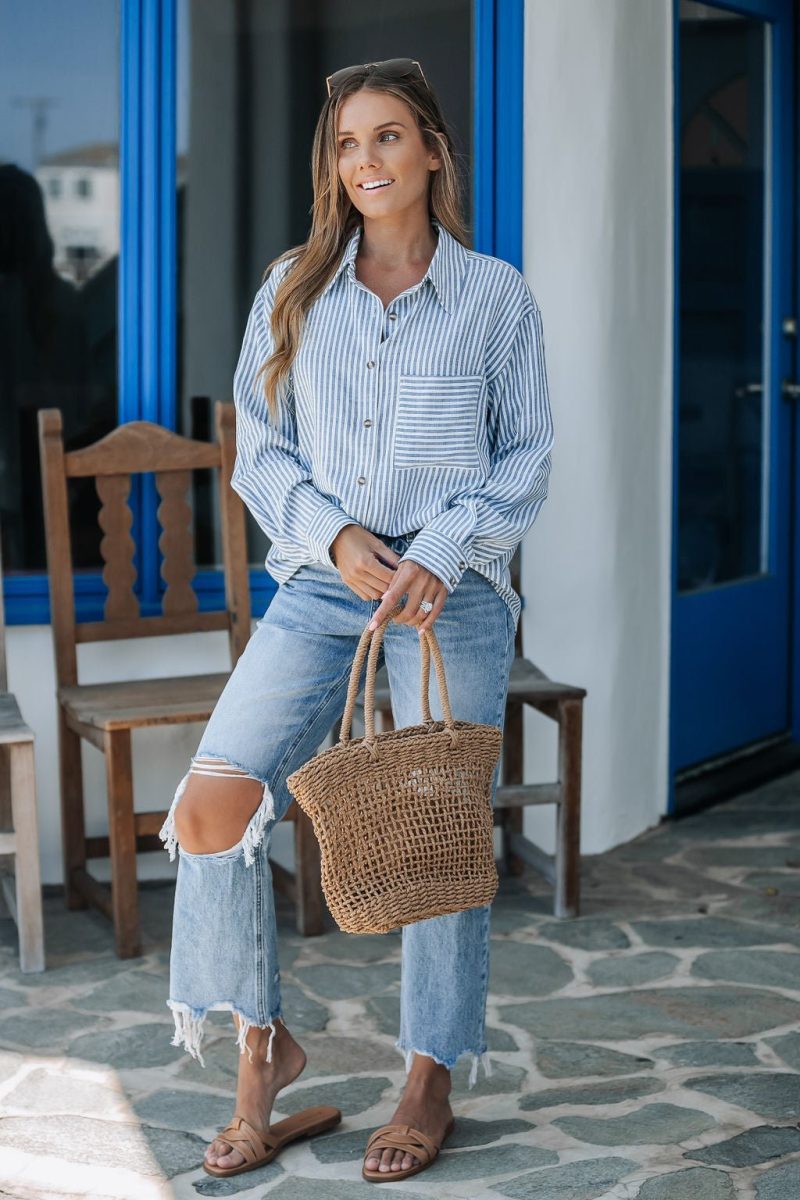 blue stripe button down shirt 202282