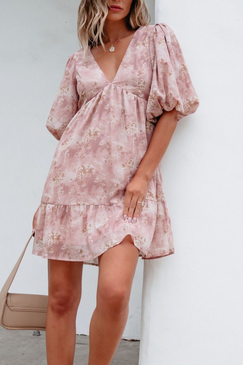 blush floral print mini dress 155342