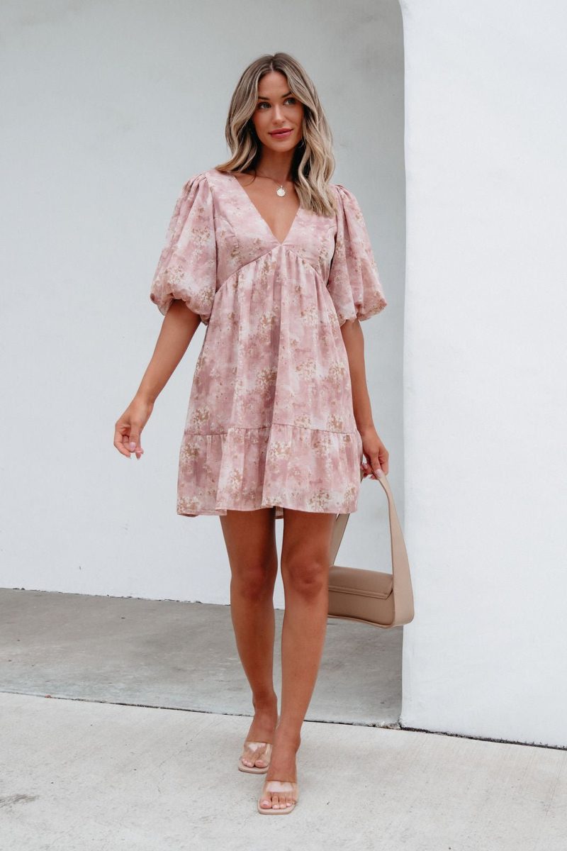 blush floral print mini dress 278133