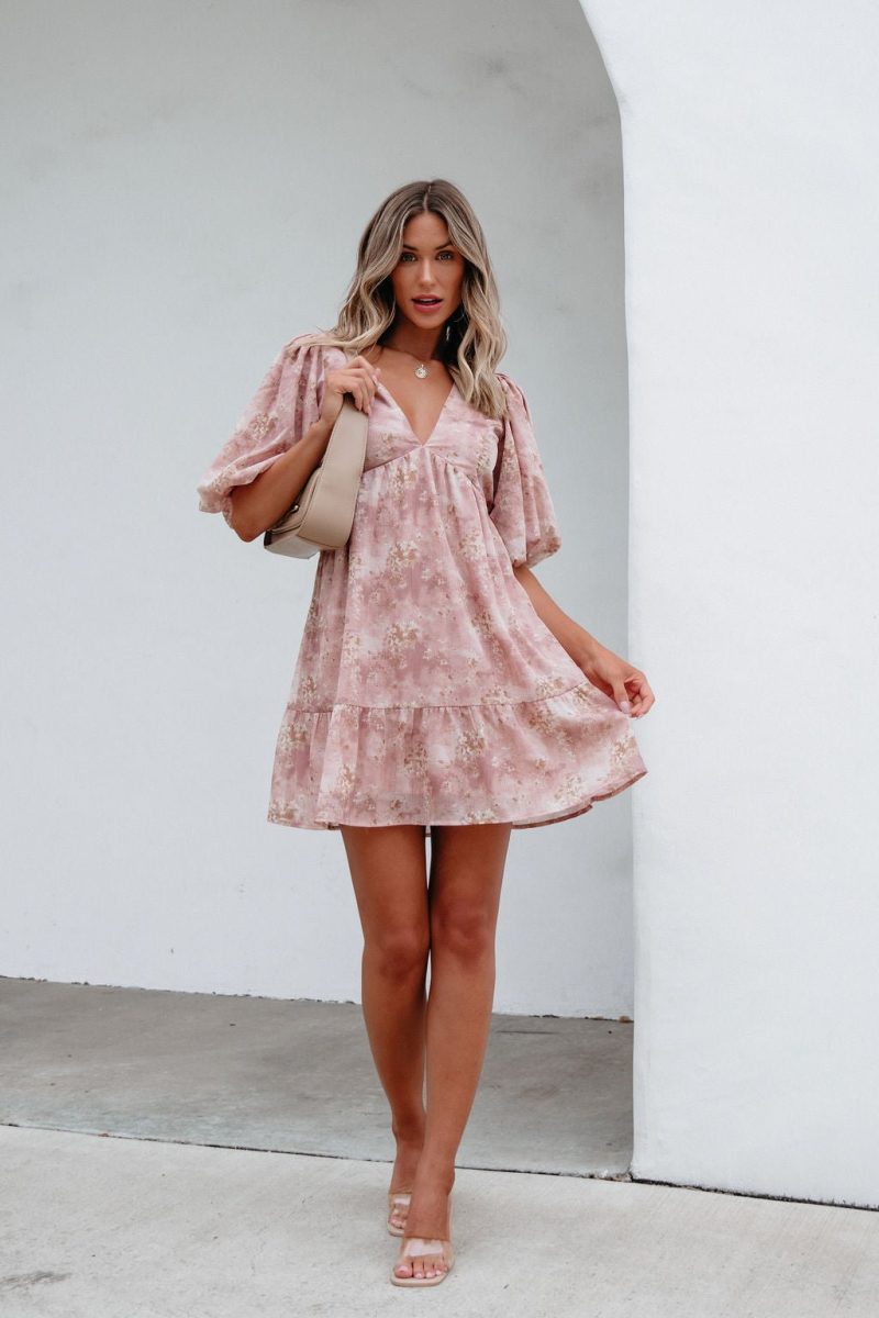 blush floral print mini dress 763705