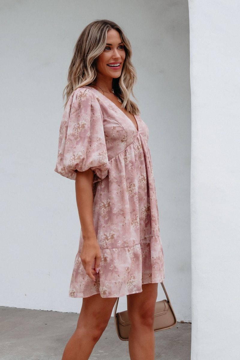 blush floral print mini dress 888596