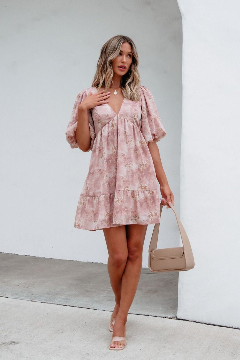 blush floral print mini dress 948263