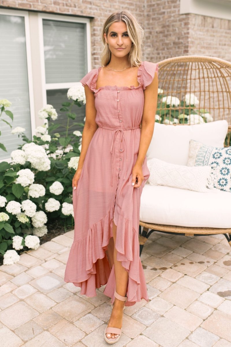 blush off the shoulder button down high low maxi 254015