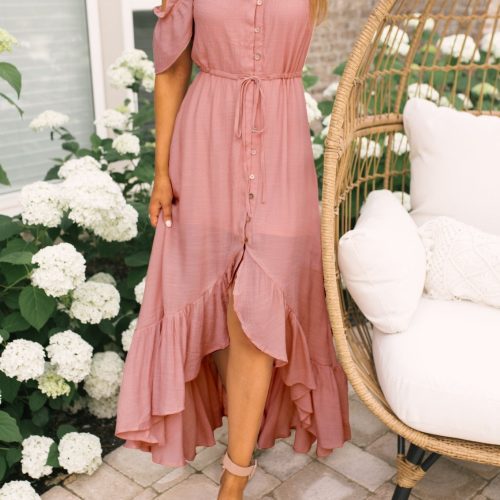 blush off the shoulder button down high low maxi 541815