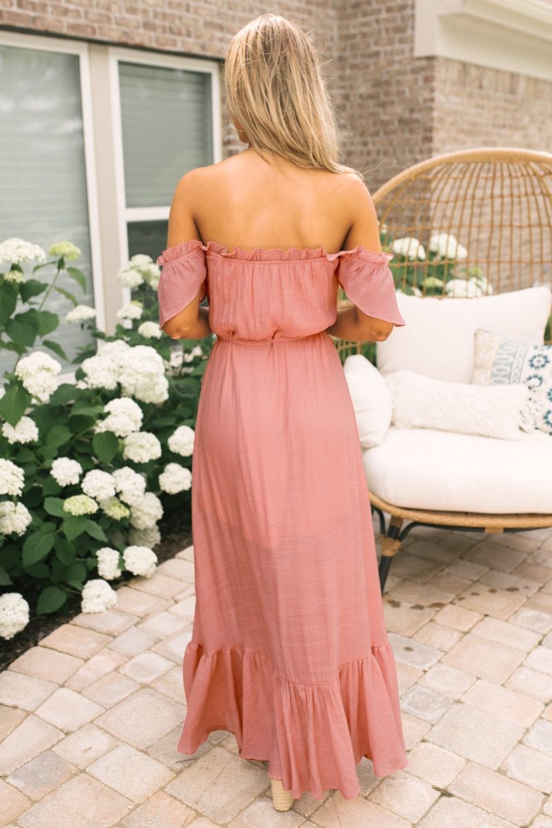 blush off the shoulder button down high low maxi 984970