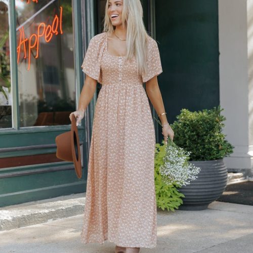 boho print smocked maxi dress clay 566754