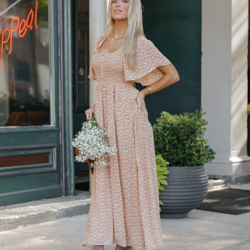 boho print smocked maxi dress clay 644638