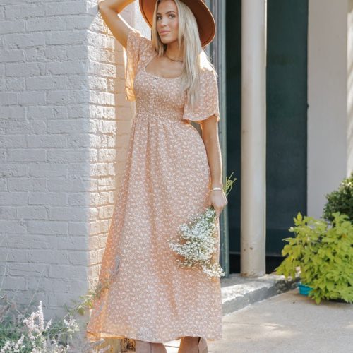 boho print smocked maxi dress clay 999692