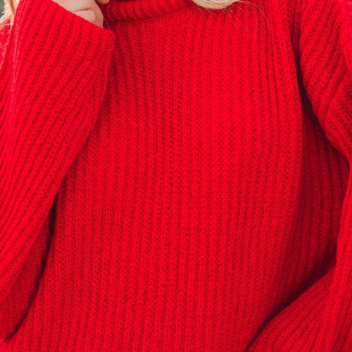 bright red ribbed turtleneck sweater 741705