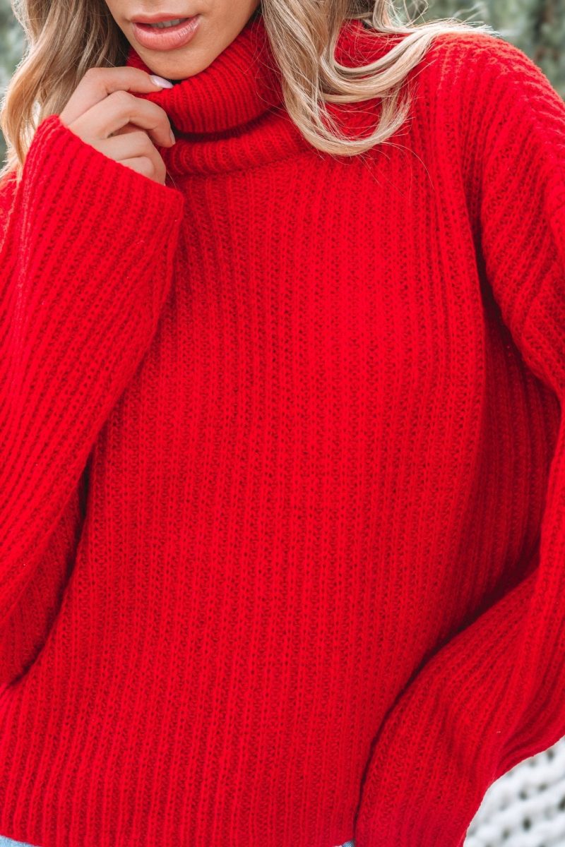 bright red ribbed turtleneck sweater 741705