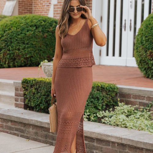 brown crochet sweater midi skirt 860756