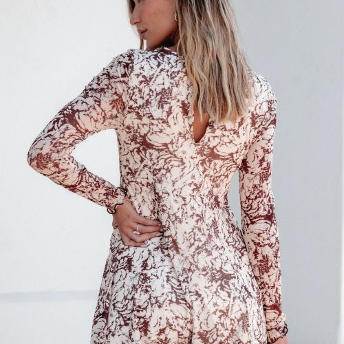 brown floral print romper dress 218583