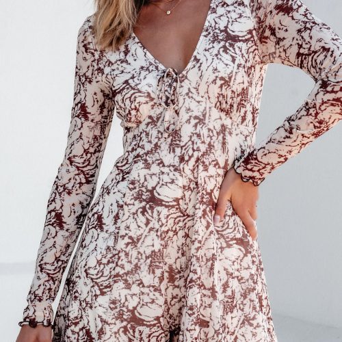 brown floral print romper dress 306296