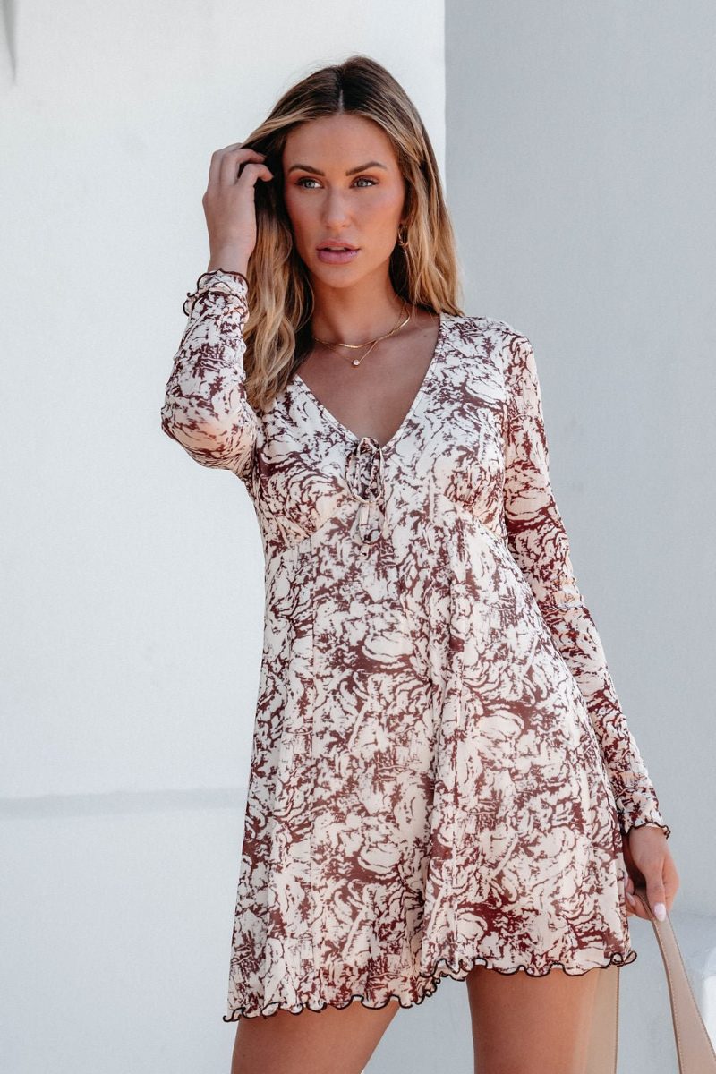 brown floral print romper dress 419182