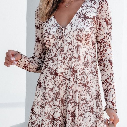 brown floral print romper dress 700551