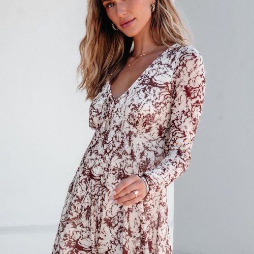 brown floral print romper dress 731365