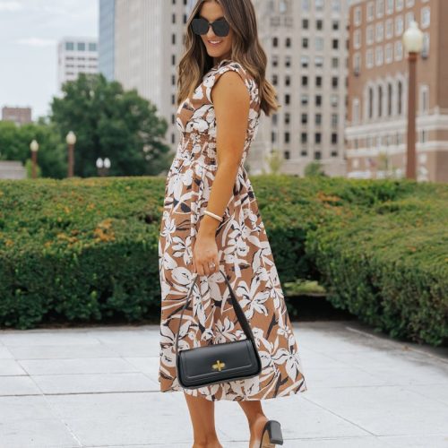 brown floral zip up midi dress 272015