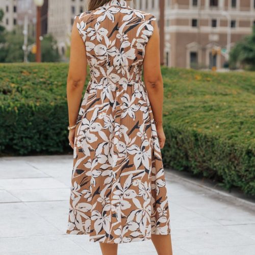 brown floral zip up midi dress 899826