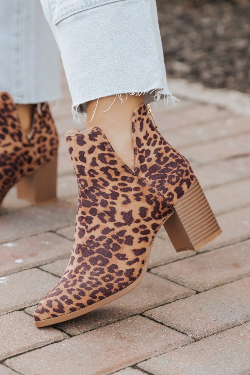 brown leopard heeled ankle booties 106806