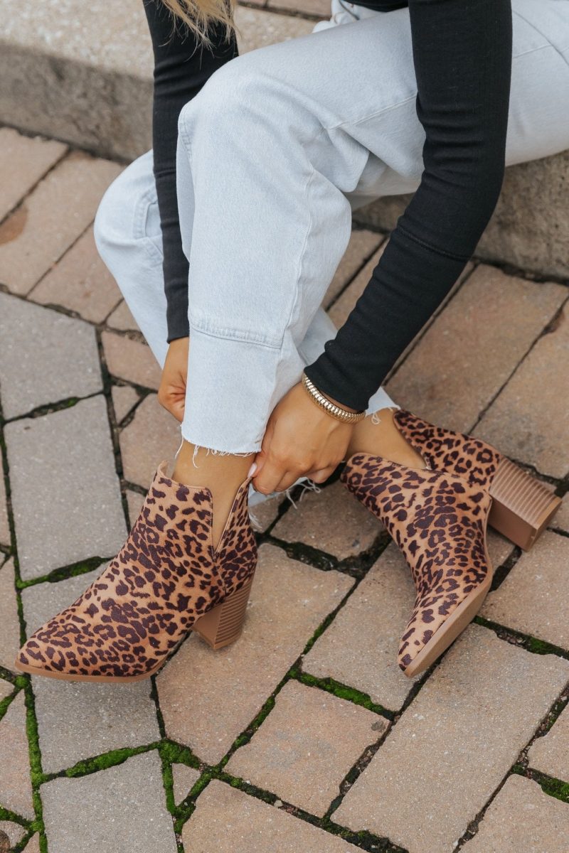 brown leopard heeled ankle booties 110690