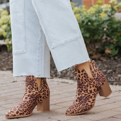 brown leopard heeled ankle booties 348267