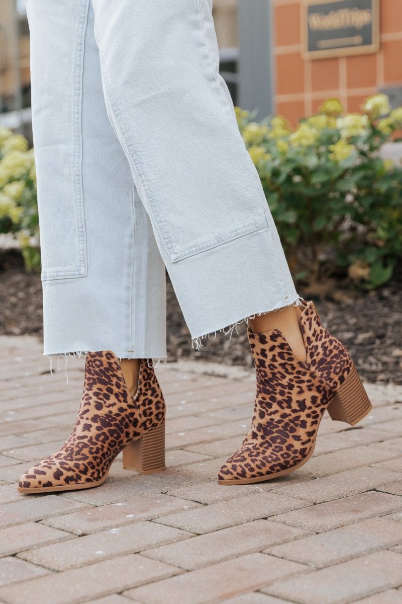 brown leopard heeled ankle booties 348267