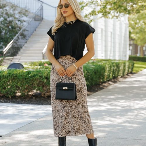 brown leopard print midi skirt 209968