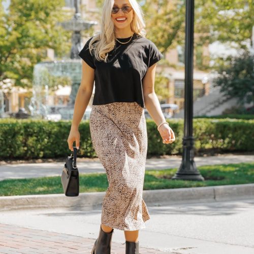 brown leopard print midi skirt 366440