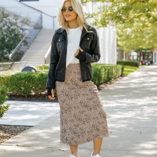 brown leopard print midi skirt 613856