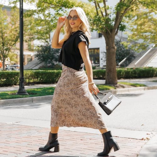 brown leopard print midi skirt 990559