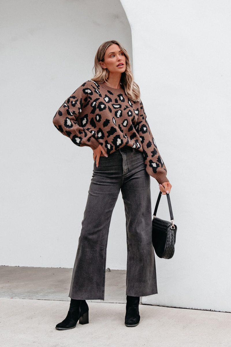 brown leopard print ribbed sweater 121389