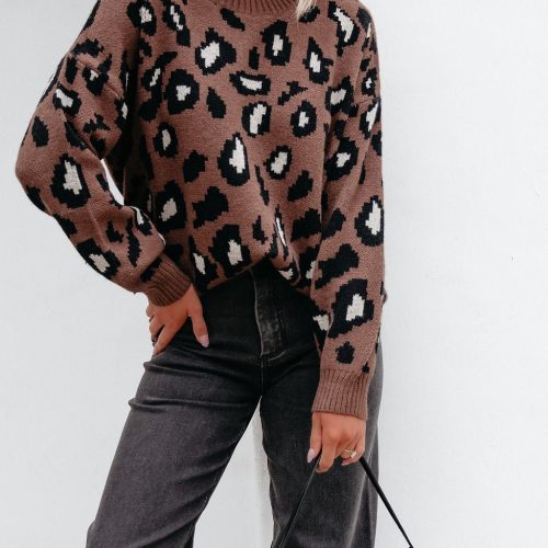 brown leopard print ribbed sweater 533837