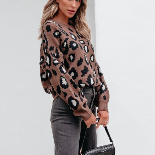 brown leopard print ribbed sweater 797349