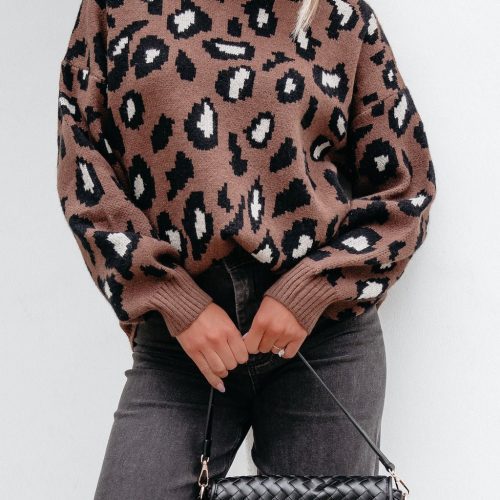 brown leopard print ribbed sweater 903364