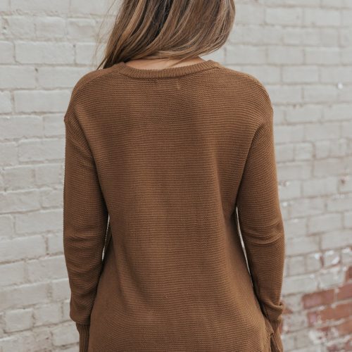 brown long sleeve ribbed sweater 469435