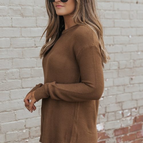 brown long sleeve ribbed sweater 689312