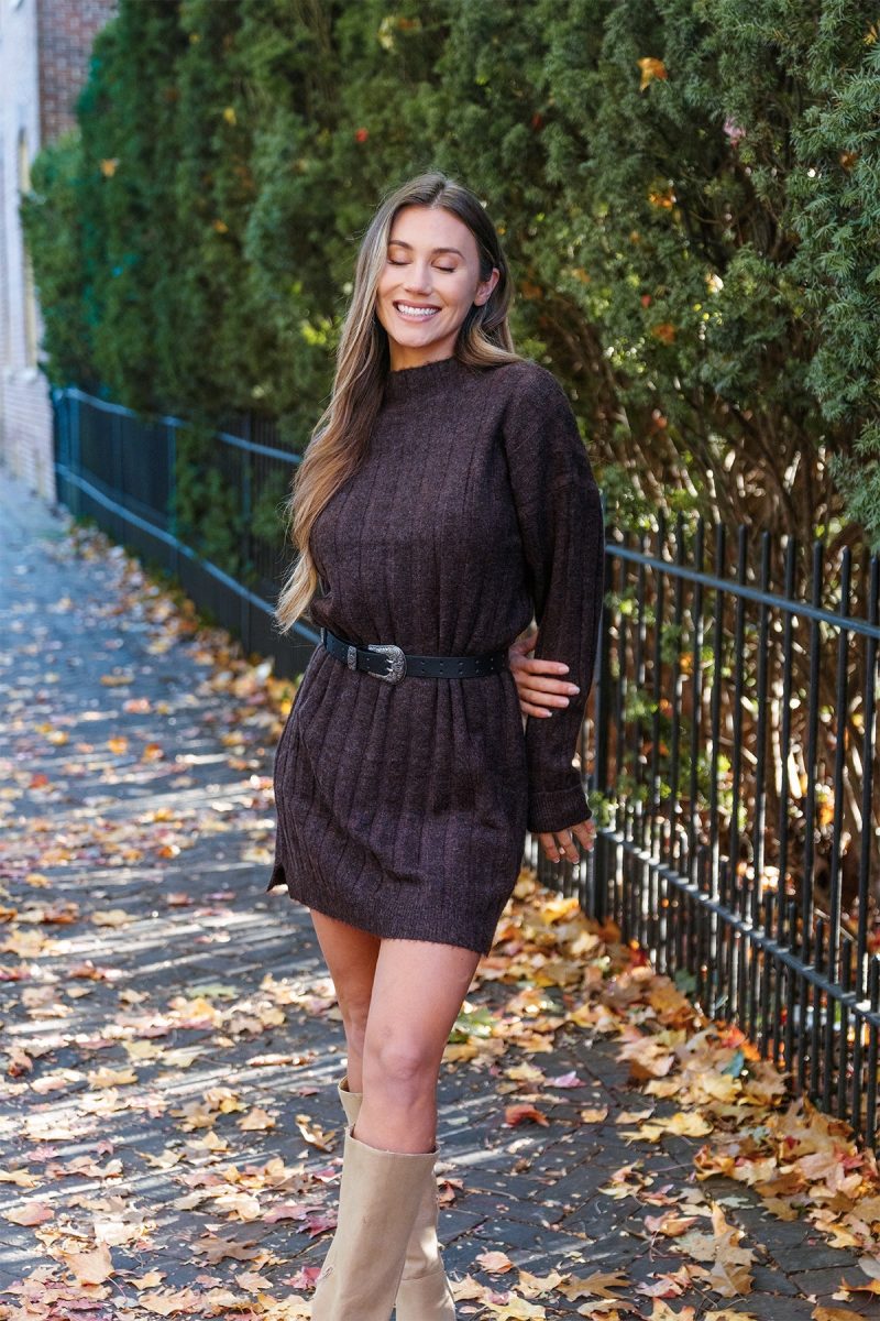 brown mock neck sweater dress 642526