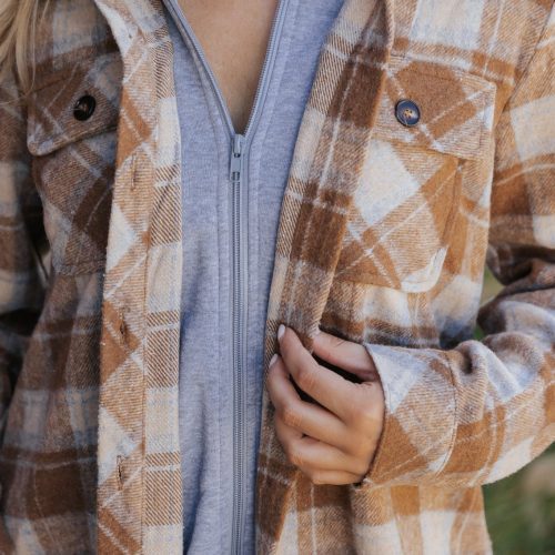 brown plaid hooded shacket 877818