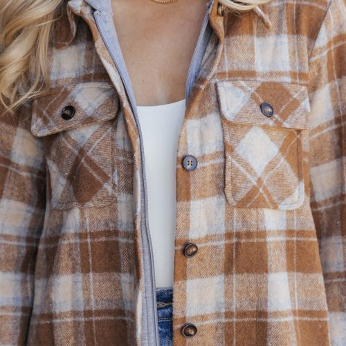 brown plaid hooded shacket 904905