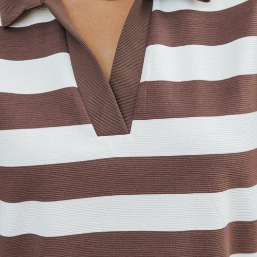 brown stripe collared v neck top 585262