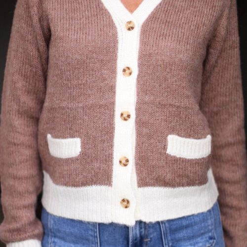 brown two tone button up cardigan 355434