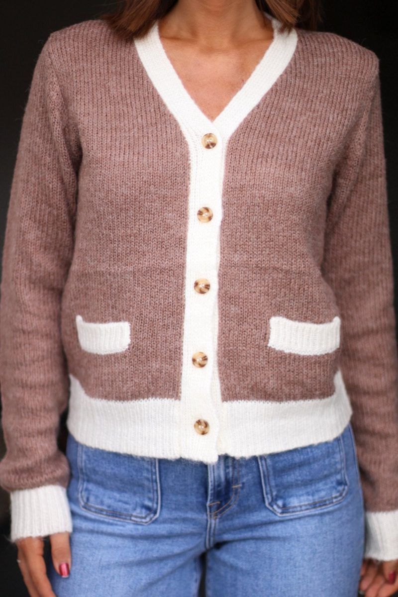 brown two tone button up cardigan 355434