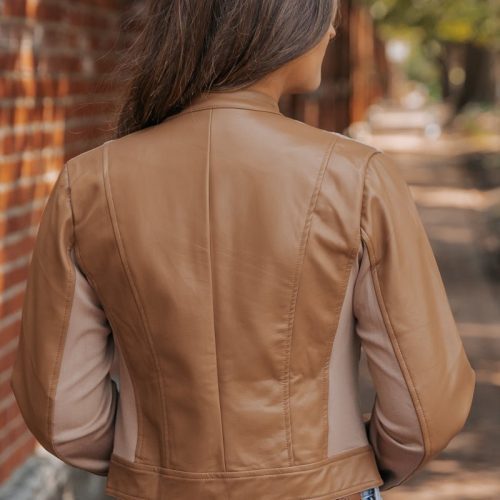 brown two tone faux leather jacket 558497